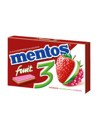 Mentos 3 Fruit Fresh Erdbeere Grüner Apfel Himbeere 12 x 33g